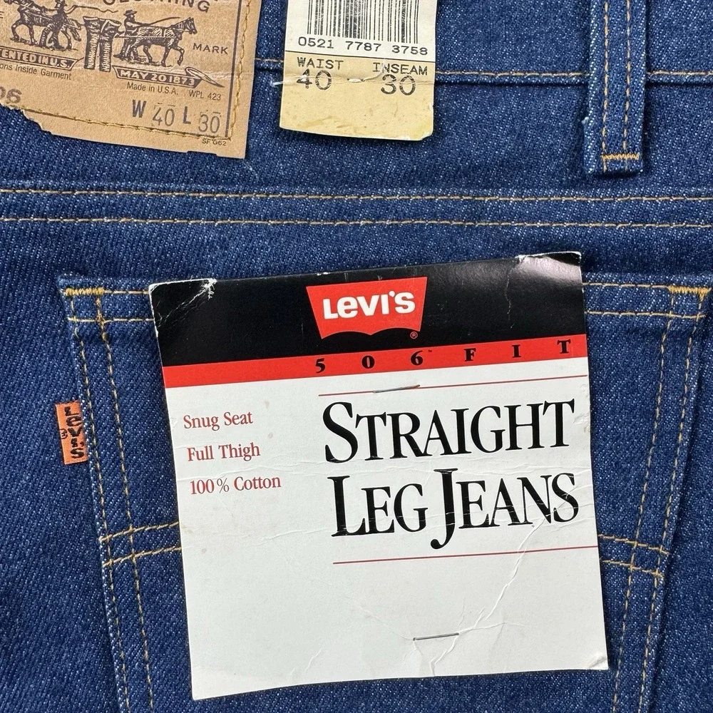 Levis 506 Orange Tab VTG USA Made 90s Deadstock Dark Wash Jeans 40x30 NWT